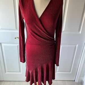 Michael Kors Shimmering Burgundy Long Sleeve Dress